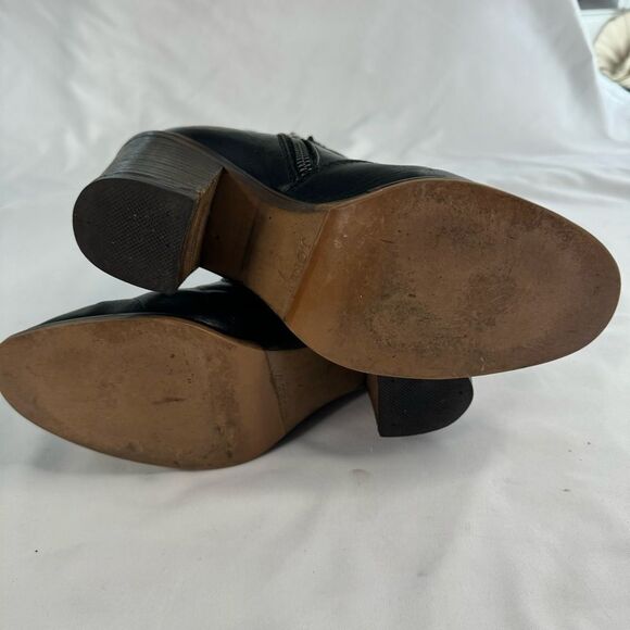 J Crew Dean Leather Ankle Boots Black Buckle Size 7 Block Heel Moto Boho Classic - Picture 4 of 7